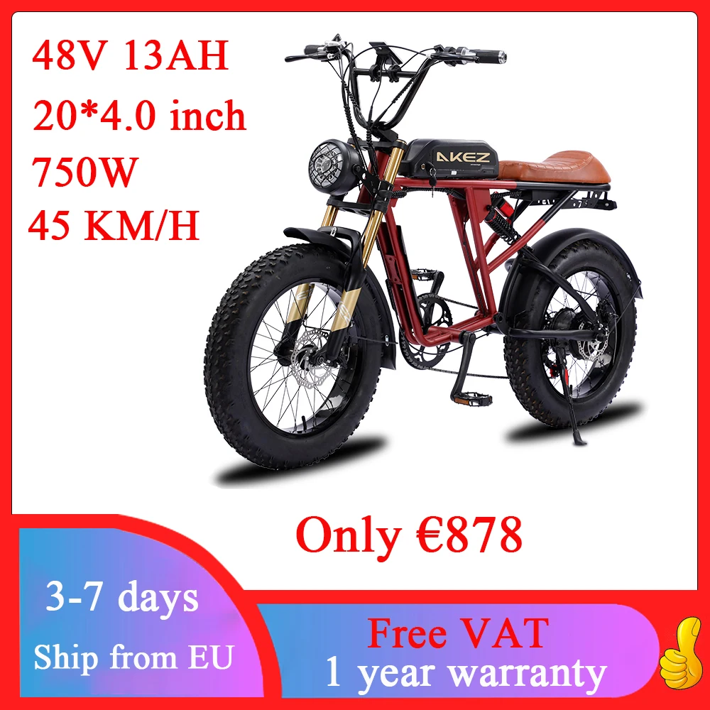 

Akez-electric bike, 750W, 48V, 13ah/26ah, S2, 45 km/h, 20x4.0 tire, EU/US stock