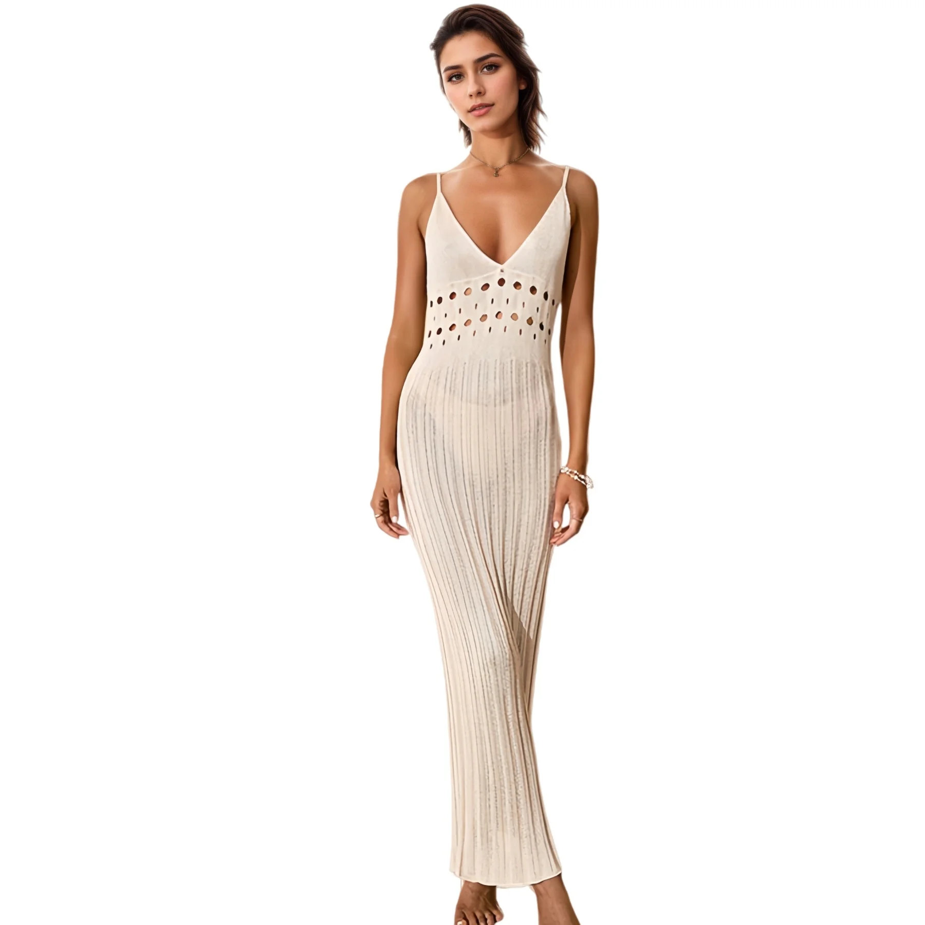 Sexy V-Neck Knit Tunic Swimsuit Cover-ups - Beach Bathing Suit Summer Sleeveless Beach Slip Dress 1