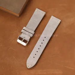 Premium Vintage Suede Leather Watch Strap - Quick Release, Handmade, High Quality Watchband - 22mm (Grey)