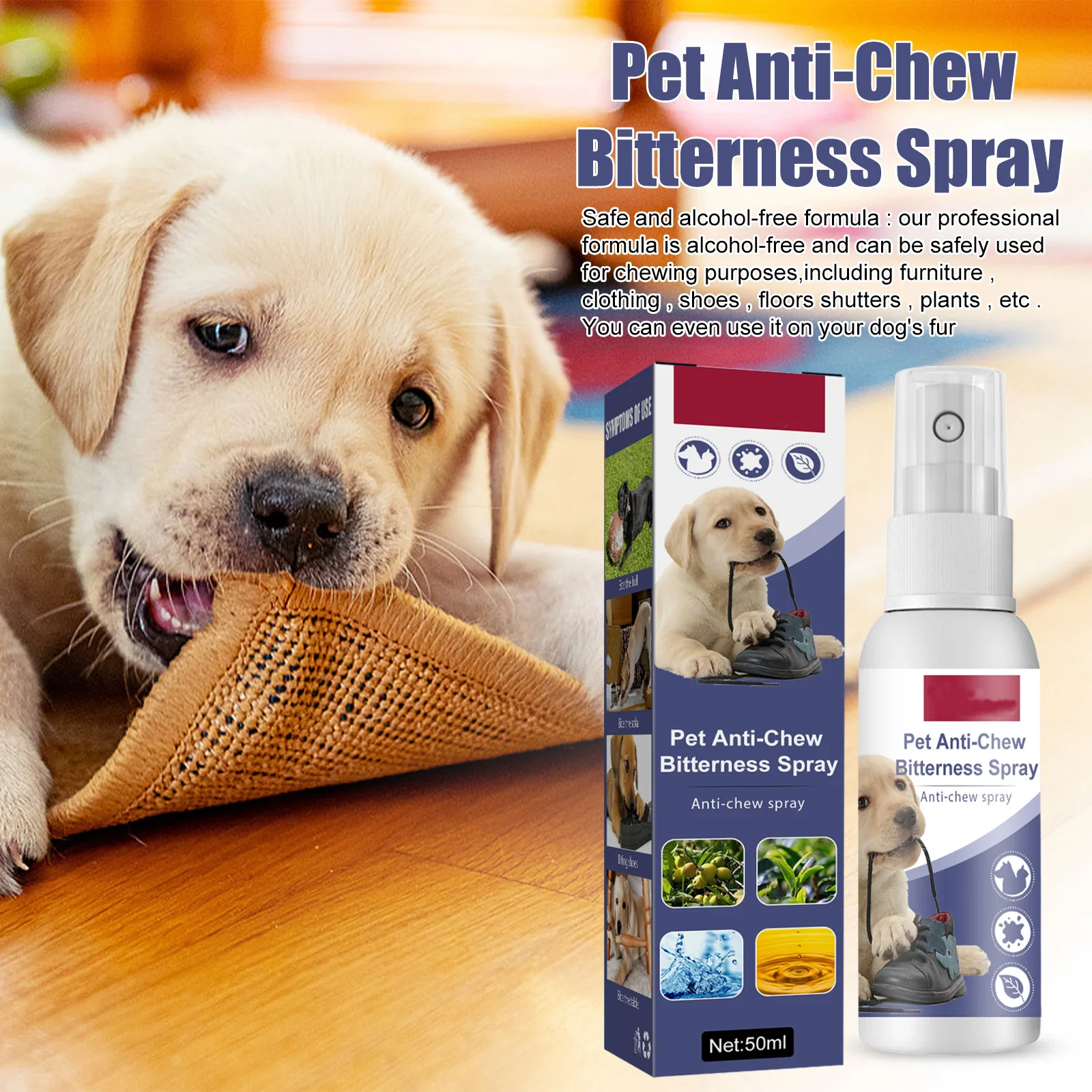 Bitter Taste Pet Anti-Chew Spray 50ML Strong Deterrent Spray to