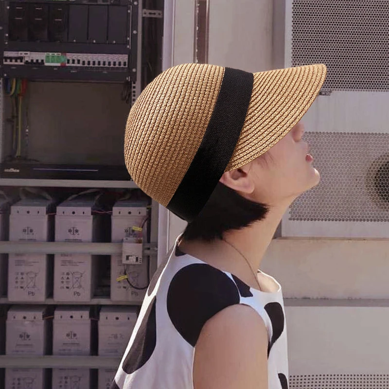 

Woven Equestrian Hat Duck Tongue Hat Women Outdoor Outings Beach Summer Casual Versatile Sunscreen Straw Hat