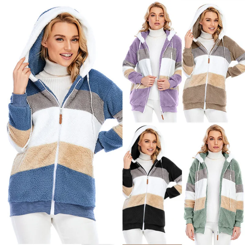 

Trendy and Fashionable New Autumn and Winter Women's Loose Fitting Long Sleeved Multi-color Hooded Jacket