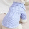 Camisetas a rayas con lazo, ropa para perros pequeños y delgados, ropa de verano azul