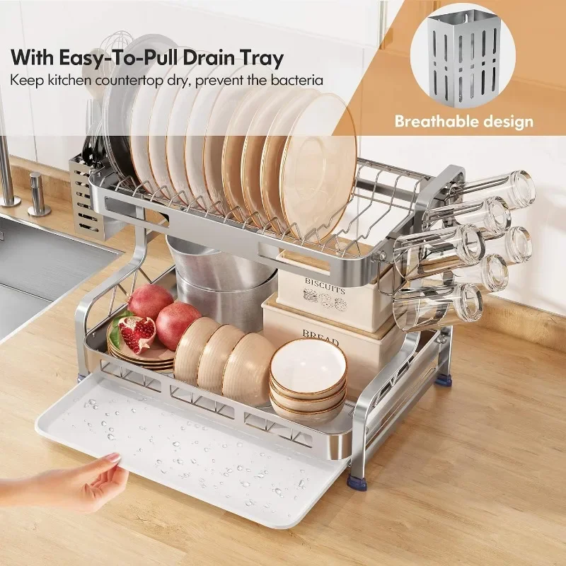  BOOSINY Over The Sink Dish Drying Rack, 2 Tier