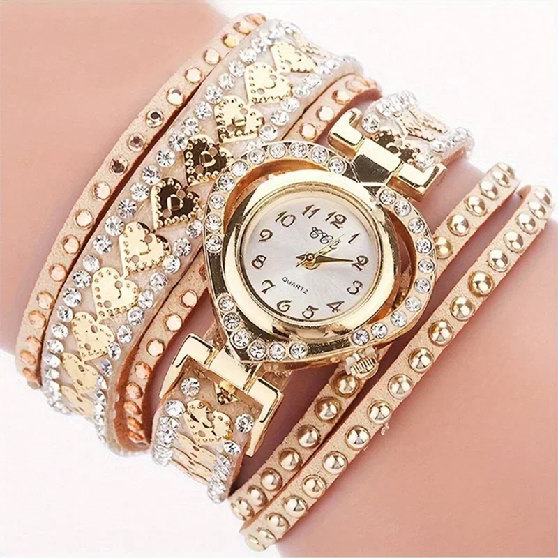 Fashion Rhinestone Womens Watch Long Leather Bracelet Quartz Watches