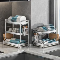304 Stainless steel dish storage rack Drain water Kitchen multifunctional bowl and plate holder organizer 2