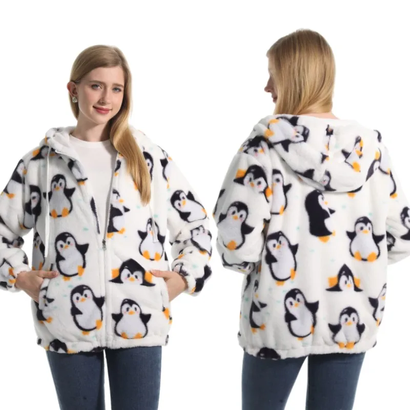 Winter Plush Fleece Warm Coat Unisex for Adults Flannel Faux Fur Double Layer Soft Warm Hoodie Sweatshirt