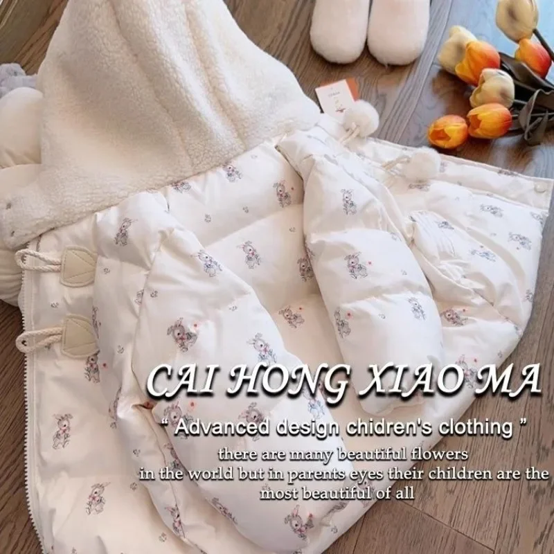 Girls 2-10Y Winter Parkas Padded Jackets Hooded Clothing Infant Print Outerwear