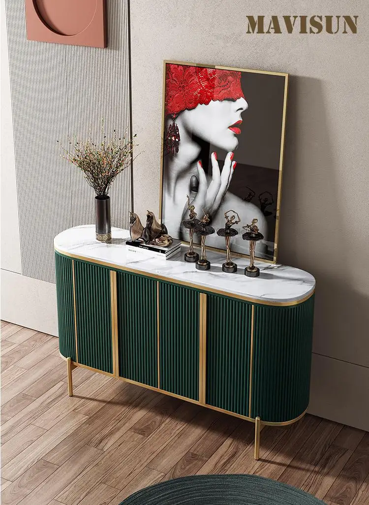 Light Luxury Sideboard Modern Minimalist Living Room Entry Porch Cabinet Marble Decorative Locker European Style High Cabinet