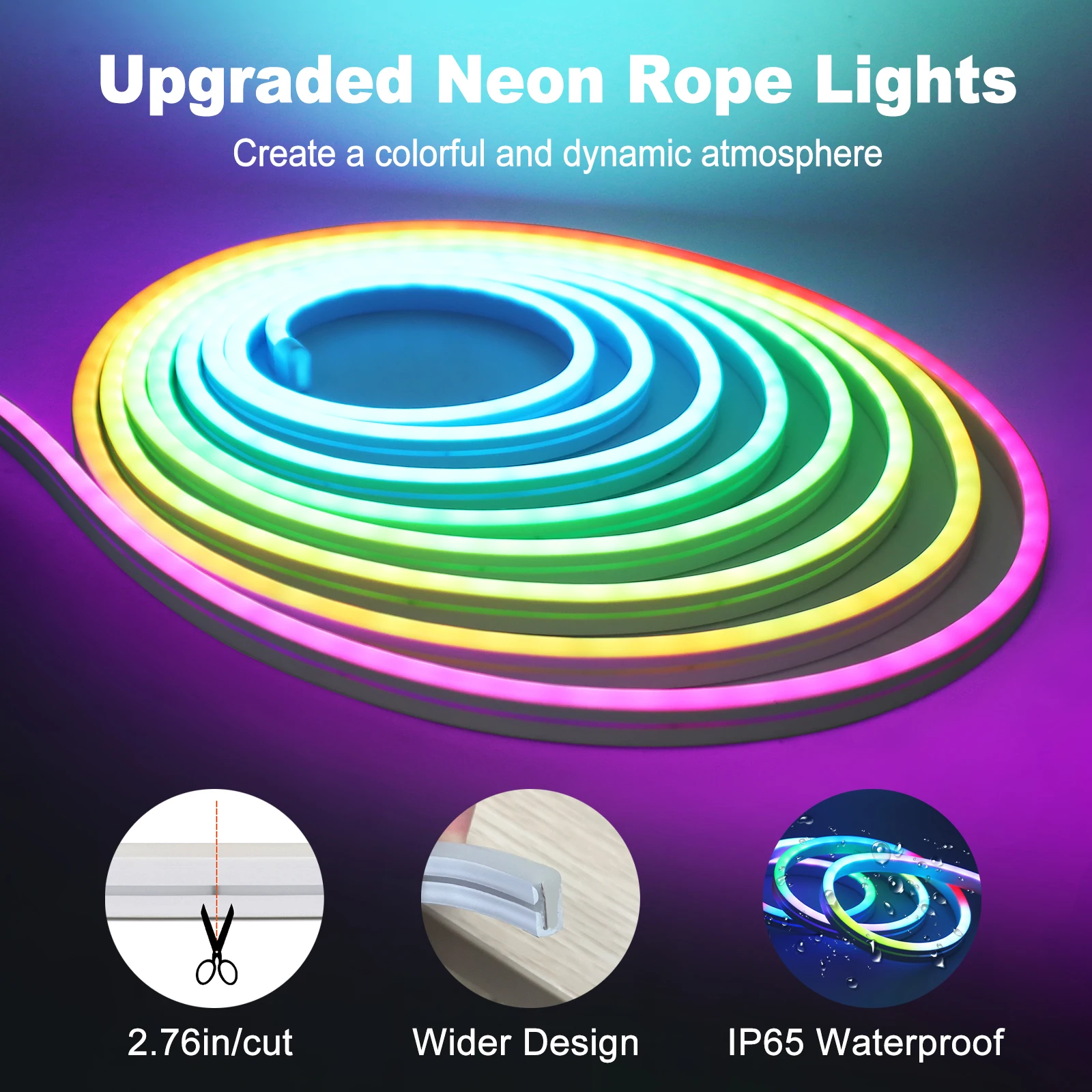 Description Picture 2 of item12V 24V RGB Neon LED Strip Light Smart WiFi Bluetooth APP Control WS2811 Color Changing Tape 6X12MM Waterproof Neon Rope Lights
