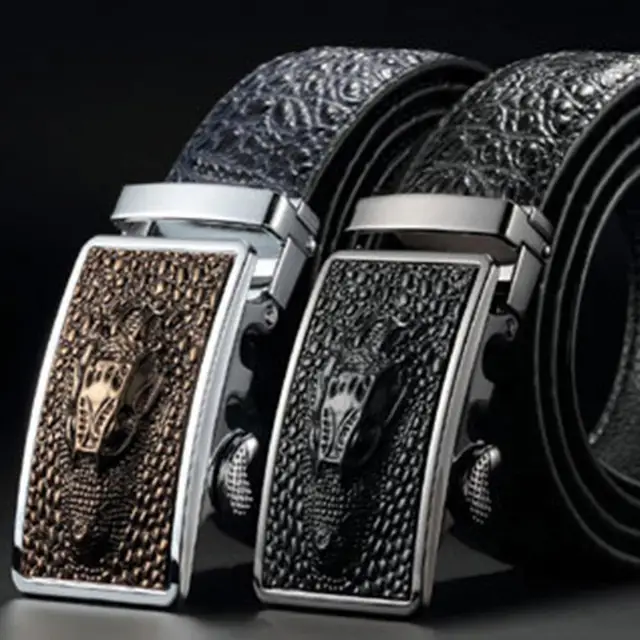 Men's Gorgeous Black Belt Square Alligator Pattern Automatic