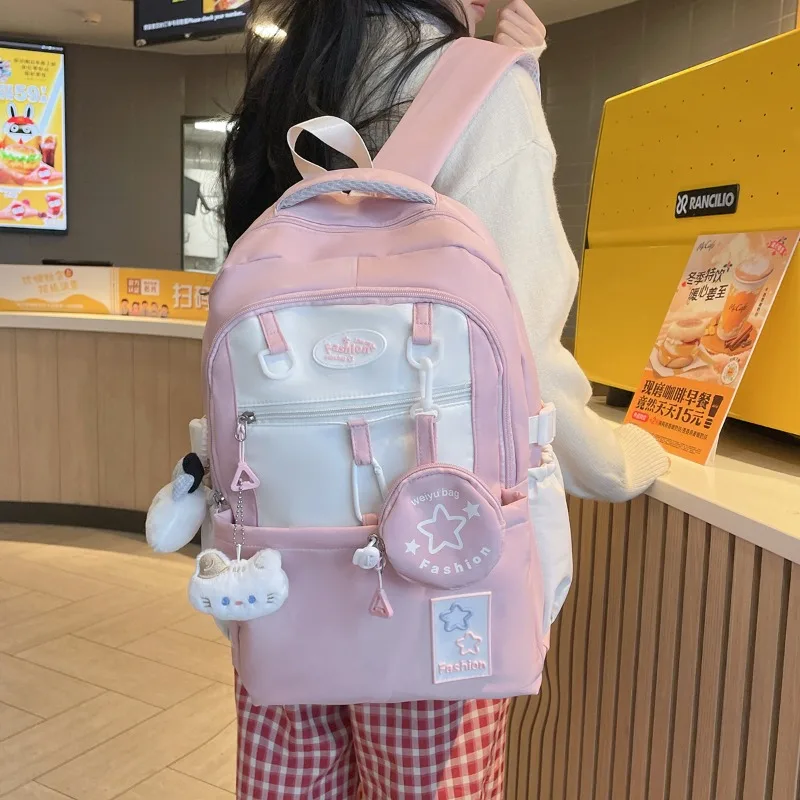 Simple Cute Star Pattern School Bag Large Capacity Wear Resistant Backpack for Student Study Travel Outdoor Camping 3