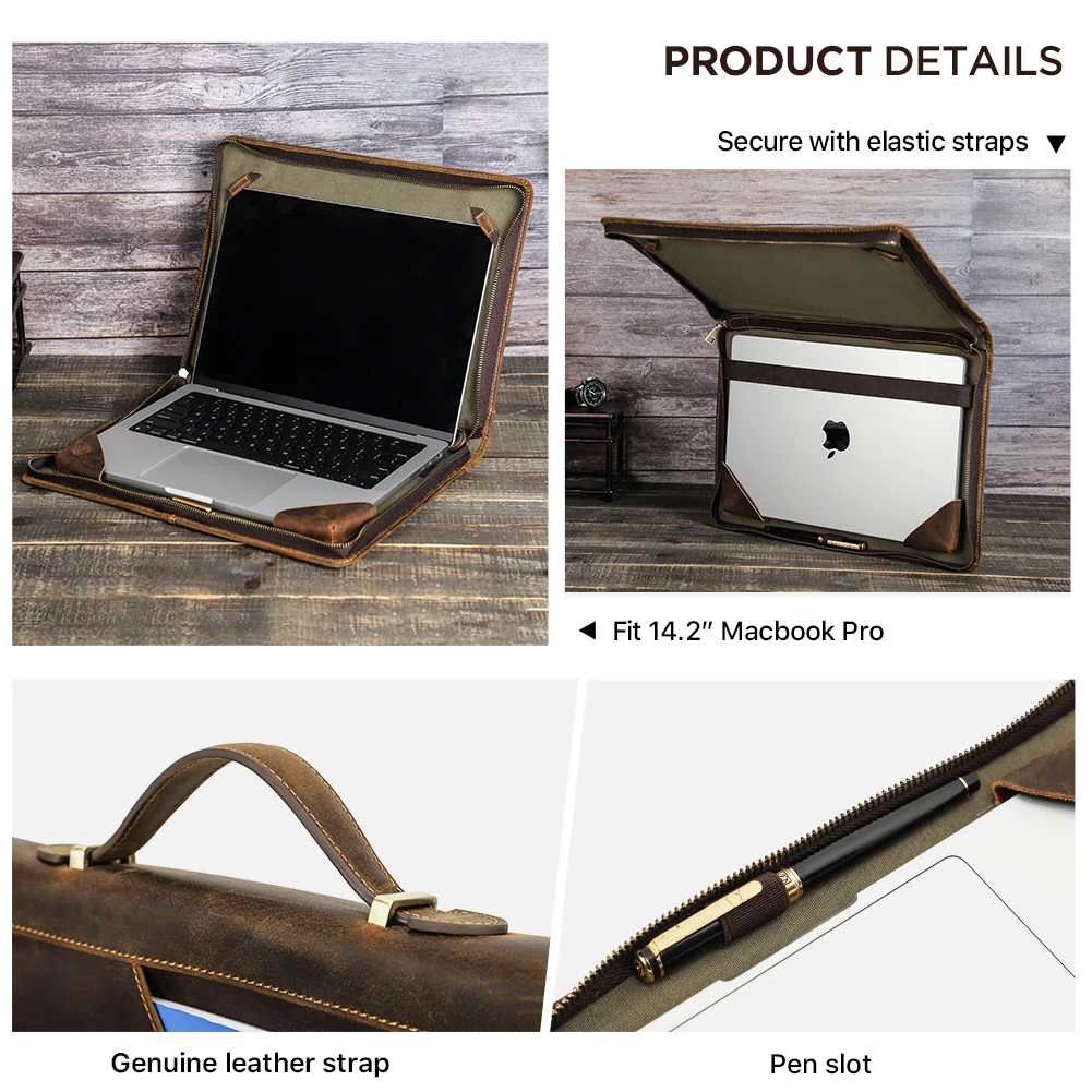Família de Contato-capa de Couro Genuíno para Macbook Bolsa de Manga para Laptop Pasta para Macbook Pro Air 13 m1 14 Pro 16 2023 - Imagem 3