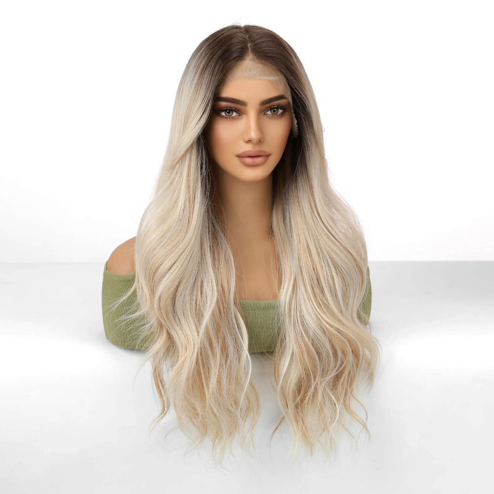 Lace Wigs Womens Synthetic Wigs Synthetic Wigs CharmSource HD 13x6 Long Wavy Blonde Ombre Heat Resistant For White Women