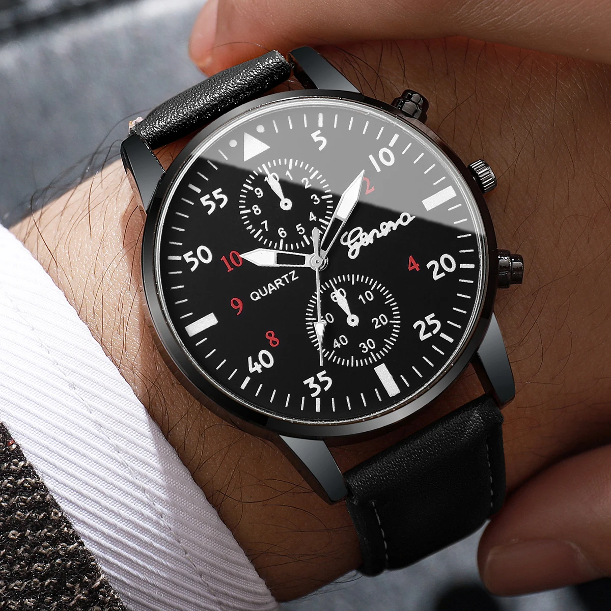 2/4/6pcs/set Men's Watch Combination Set Trendy Casual Business Style Men's Temperament Leather Watch Sport Style Watch No Box 3