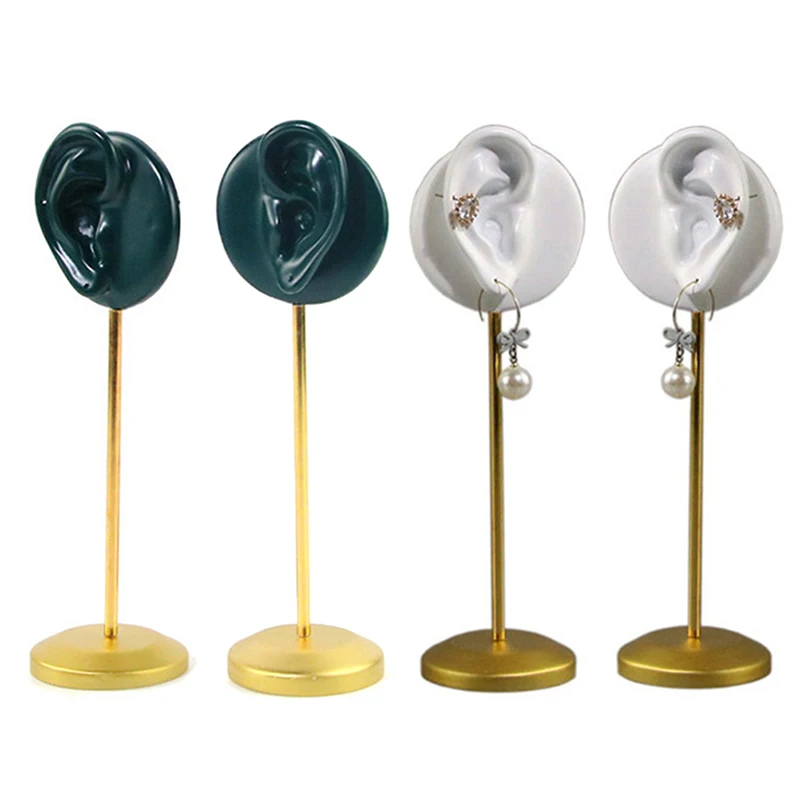 

Durable Earring Display Stands Human Ear Model Stud Holder Soft Silicone Round Base Birthday Mannequin Stand Earrings Organizer