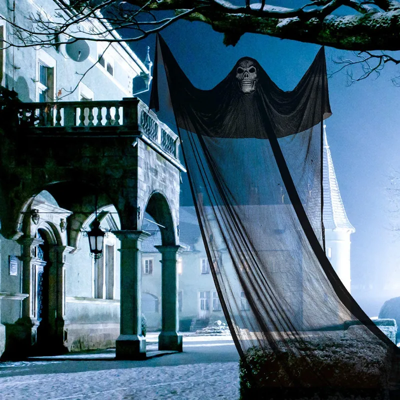 Spooky Halloween Hanging LED Skull Ghost with Sound - Indoor & Outdoor Party Decoration