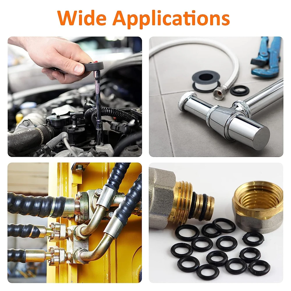 Nitrile O-Rings Sealing Gasket Set 225-1225pcs Rubber O Rings Kits Black High-Pressure Corrosion Oil Resist Washer For Repair