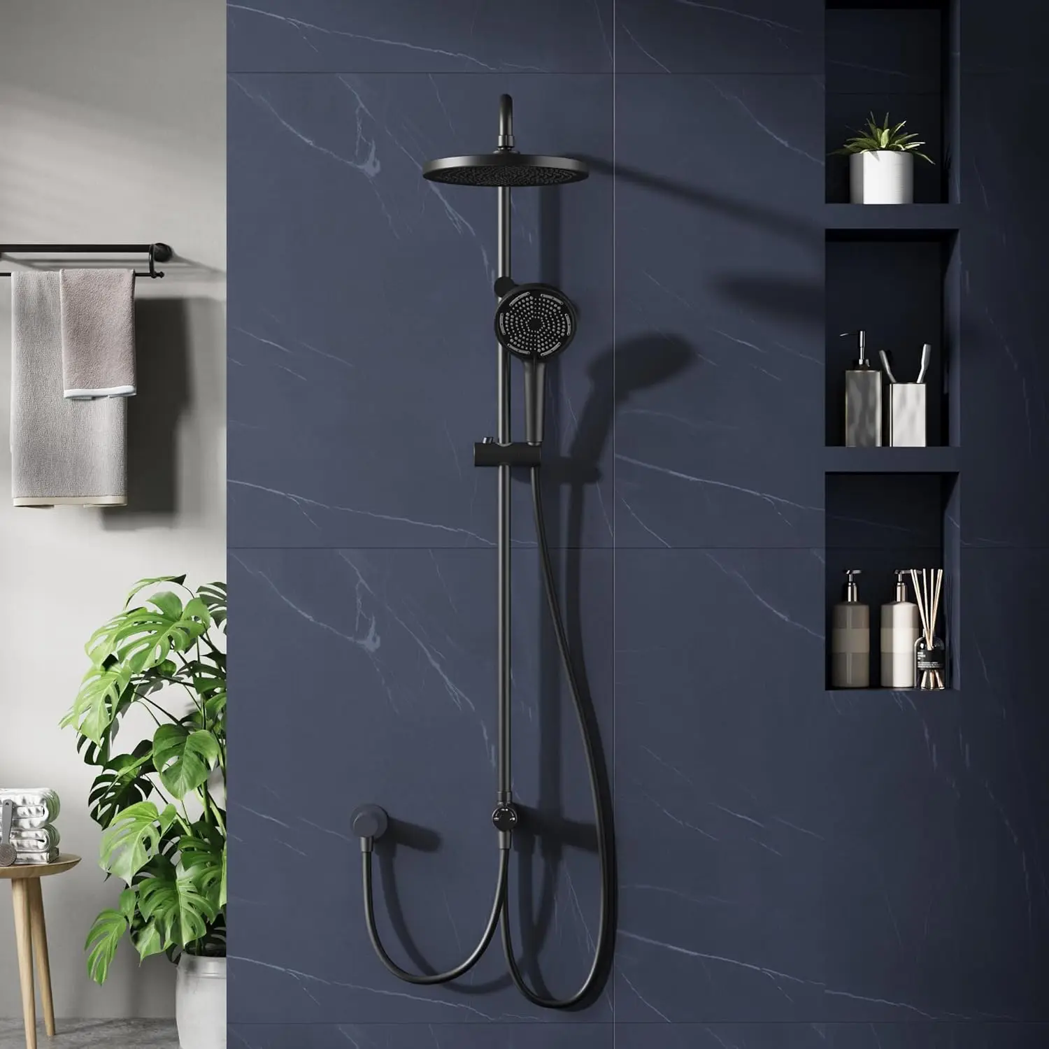 Badezimmer-Duschsystem-Set, Edelstahl-Duscharmatur mit Regal, Niederschlag, heißes und kaltes Wasser, Mischbatterie, Handbrause – Detail 16