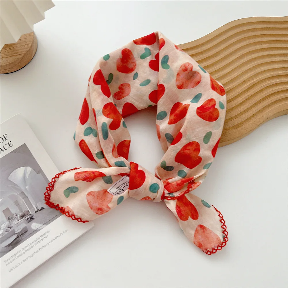 70cm Handkerchief Cotton Neck Scarves For Women Small Neckerchief Bag Scarfs Square Headband Cute Bandana Head Hair Scarf Female 5