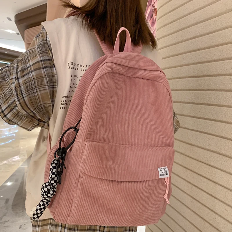 

2024 Corduroy Backpacks For Women Fashion Winter Casual Style Ladies Solid Color Back Pack Female Teen Girls Men School Backpack