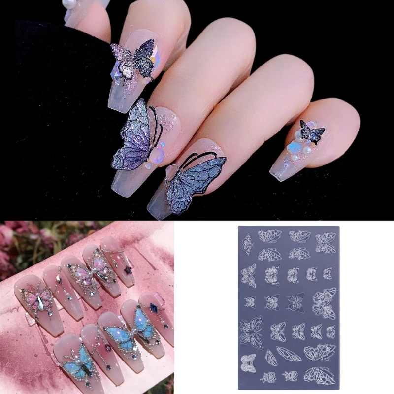 Silicone Nail Carving Mold 3D Various Size Butterfly Embossing Nail Stamping Stencils UV Gel Polish Manicure Mould DropShip