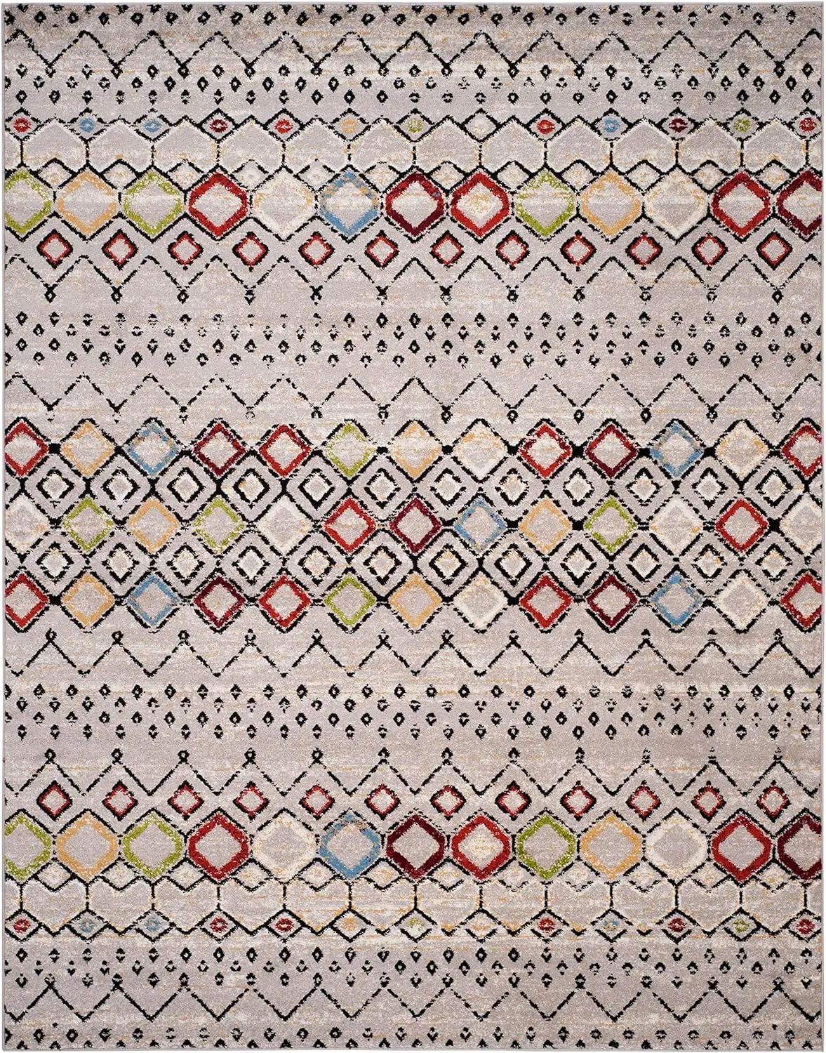 

SAFAVIEH Amsterdam Collection Area Rug - 10' x 14', Light Grey & Multi, Moroccan Boho Design, Non-Shedding & Easy Care, Ideal