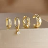 4pcs Fashion Colorful Zirconia Chain Earrings Set for Women Two Hole Round Circle Curvy Gold Color Hoop Earring Wedding Jewelry 6