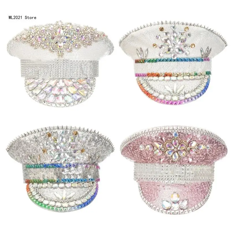 

Блестящая шляпа невесты Жемчуг Капитанская шляпа, инкрустированная стразами и нежный баннер НЕВЕСТЫ Шляпа с ручным бисером,