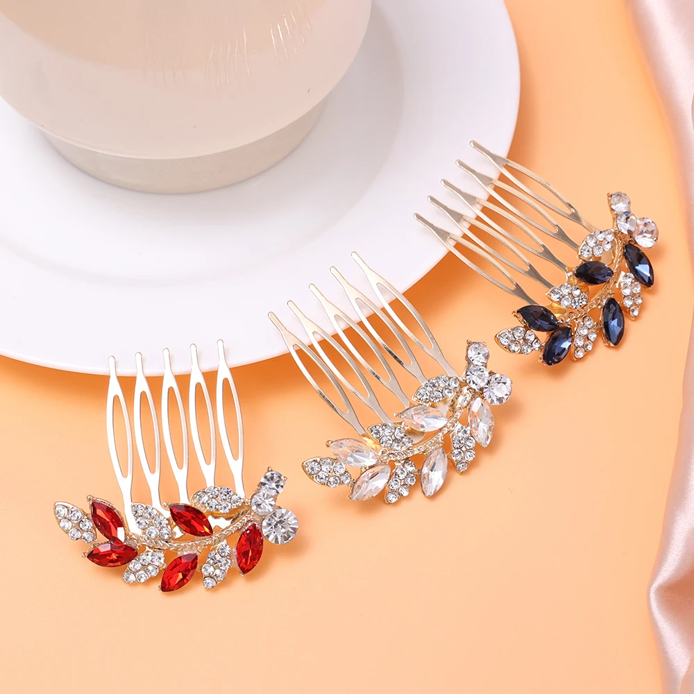 Crystal Leaves Hair Pins Clips Combs  for Women Bride Hair Jewelry Wedding Hair Accessories Rhinestone Party Hairpin Headpiece