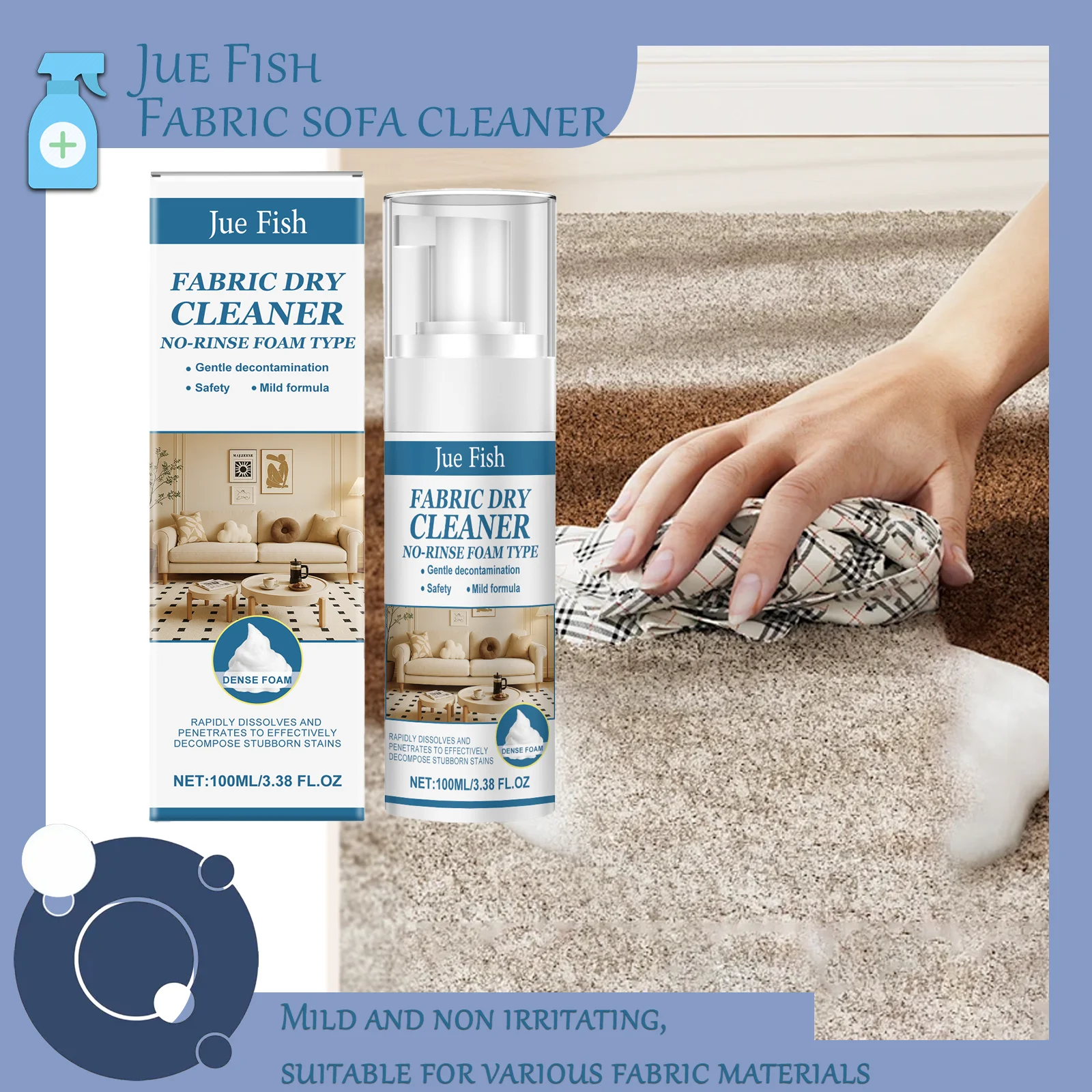 Fabric Sofa Cleaner 100ml Fabric Sofa Cleaner Universal Home Cleaning for Living Room Sofa Cushions Pillows