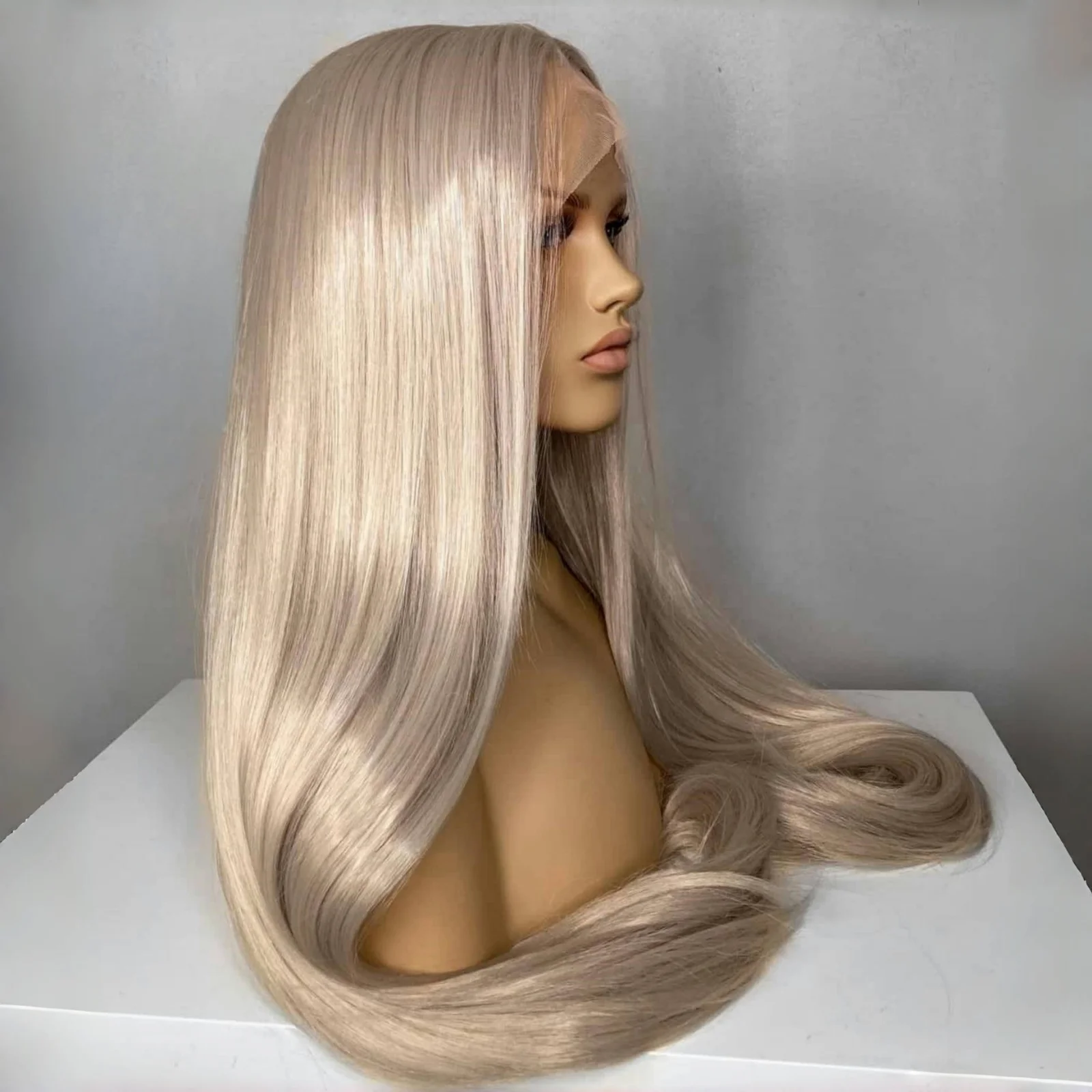 Long Silky Straight Synthetic Lace Front Wig Middle Part 13X4 Frontal Heat Resistant Fiber Colored Wigs for Women Cosplay Party