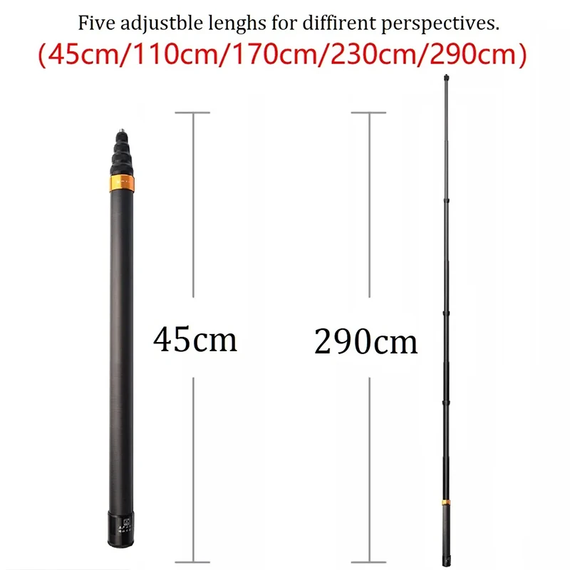 Selfie Stick Carbon Fiber Invisible Extended Edition Selfie Stick 290cm 3m 150cm For Insta360 X4 / X3 / X2/ ONE RS Accessories For Insta 360