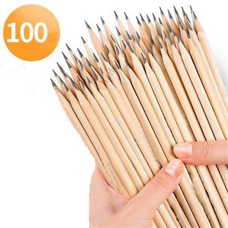 100Pcs/lot  HB Pencil Natural Hexagon Wooden Pencils Children Painting Drawing Sketch Writing Student Stationery Kid Supplies