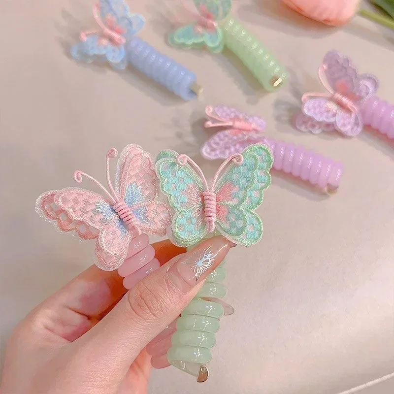 Fascette Per Capelli A Spirale Con Farfalle - Set 5 Pezzi Per Bambine, Elastici Telephone Wire Colorati