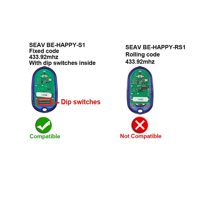 Clone SEAV TXS1 TXS2 TXS3 TXS4 TXS6 BE HAPPY S1 S3 SMART S2 Garage Door Remote Control 8 dip Fixed Code 433.92mhz 433 3