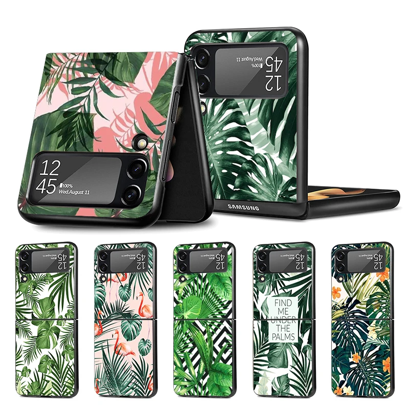 Summer Tropical Plants Green Leaf Z Flip 4 Phnoe Case Per Samsung Z Flip 3 5 5G Black Hard Shell Galaxy Zflip3 Zflip4 Zflip5 Uni
