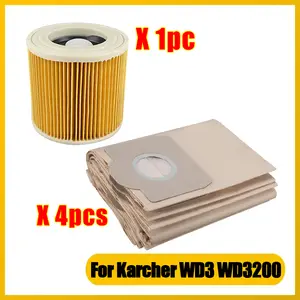 Sacs Filtre Pour karcher WD3 SE4001 Tissu Filtre Aspirateur Poussière  KFI357 X 4