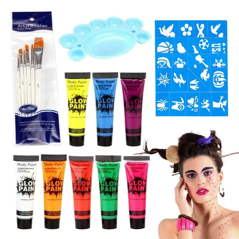 

Fluorescent Face Paint Glow In The Dark Art Paint For Face And Body Water-Soluble Pigments Colors Face Paint And Body Paint Set