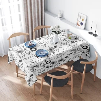 Modern Dining Table with Unique Cartoon Print Cover Set for Four People Matching Chairs Included