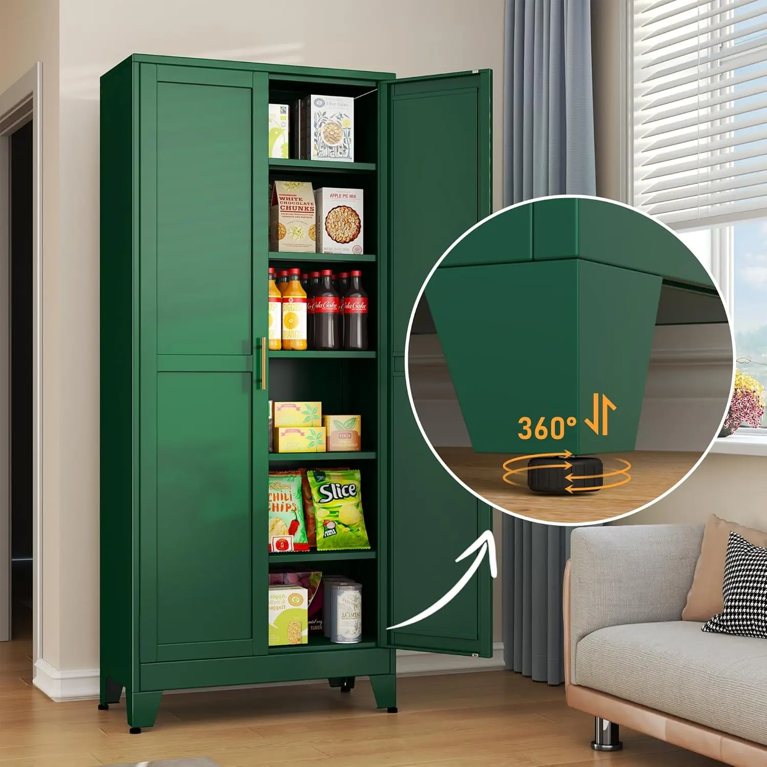 Metal Storage Cabinet 75" Steel File Cabinet for Home Office Kitchen Pantry Storage Cabinet with Doors 5 Adjustable Shelves 4