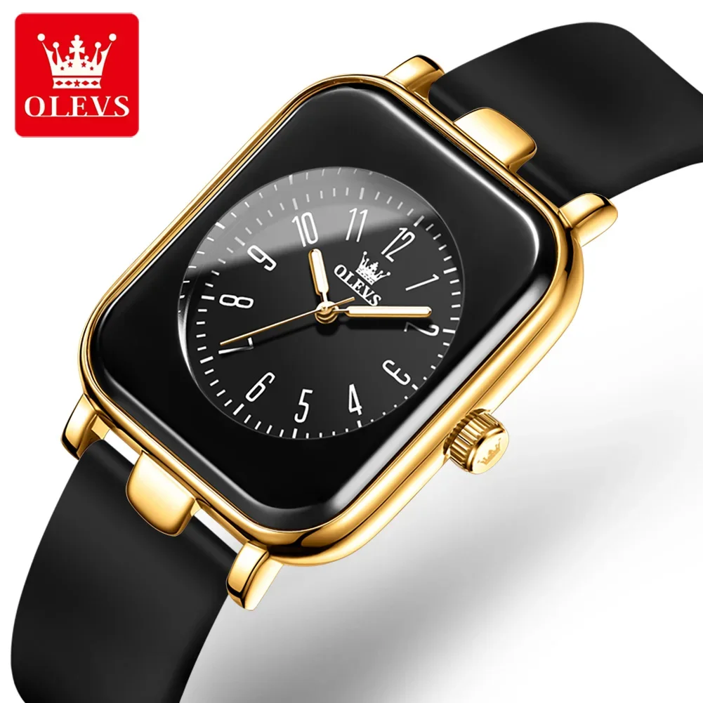 OLEVS 9961 Original Quartz Watch for Women Silicone Strap Watches Black Square Digital Dial Waterproof Ladies Wristwatch Gifts 2