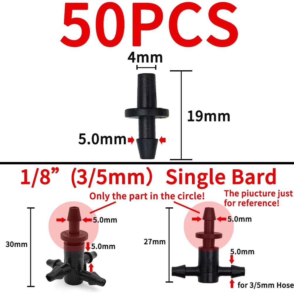 WUJIE Garden Water Connector Drip Irrigation for 1/4'' & 1/8'' Tubing Hose Accessories Joint Barbed Tees Cross Eng Plug Adaptors 4