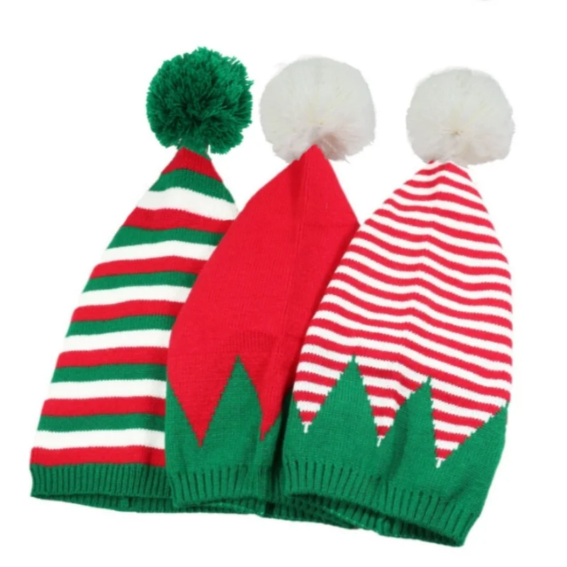 Adult Christmas Knit Hat Elf Santa Beanies Santa Red And Green Knit Crochet Hat Fancy Dress Accessory Xmas Party