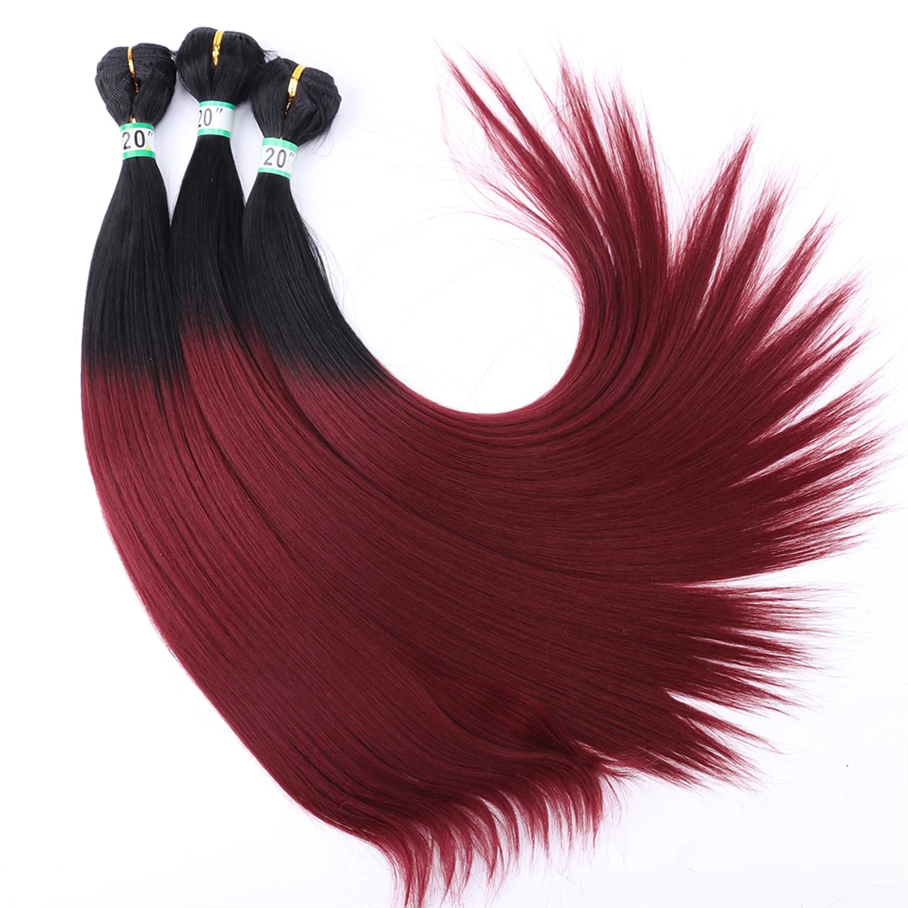 Hair Extensions Sliky Stright Ombre Golden Brown Blonde Burgundy Hair Bundles Fiber Hair Weave 16-20 Inches Synthetic Extensions