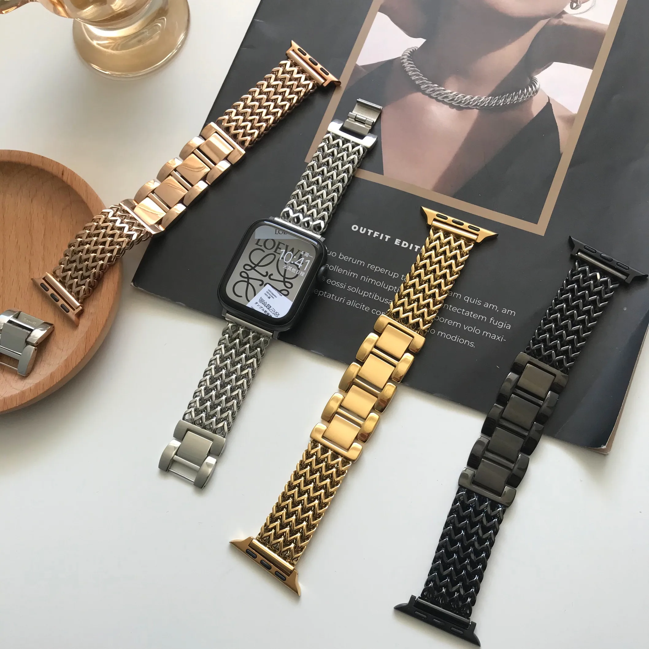 애플 워치용 브레이드 금속 팔찌, 울트라 2 1 밴드, 49mm, 41mm, 45mm, 아이워치 시리즈 9, 8, 7, 6, SE, 5, 4, 44mm, 스테인리스 스틸 스트랩