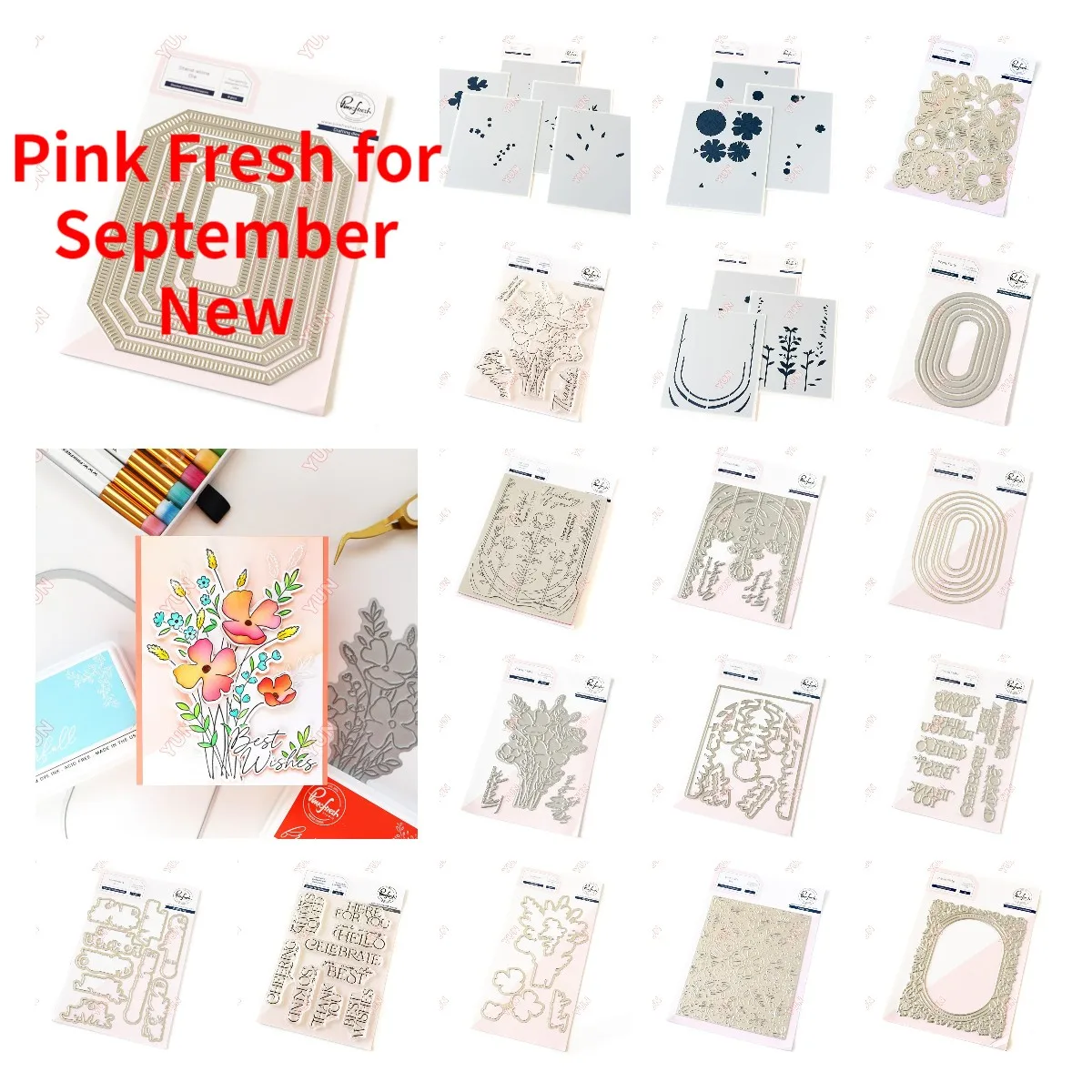 September Pink Fresh Here for You Thank You Emotion Words Flower Cuts Dies Stamps Stencils Mold DIY Grateful Greeting Cards Make