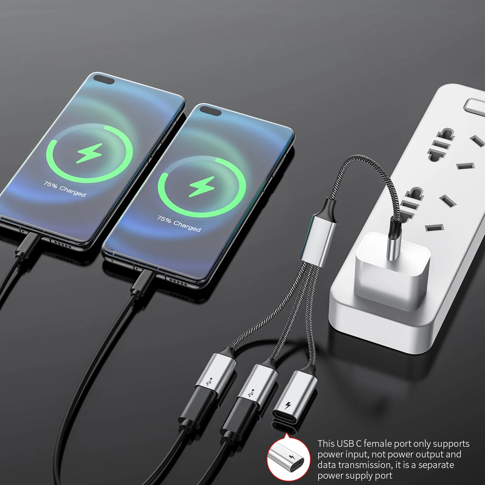 USB C to USB C Female PD 60W Splitter Y Cable Male to 3 USB-C Female Cord Converter for Laptop Mac Xbox One Series X/S PS5