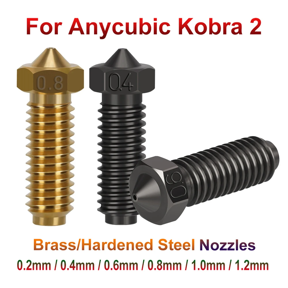 Ugelli In Acciaio Temprato 1/2/5/10 Pezzi Per Anycubic Kobra 2 Ugello In Ottone Vulcano 0.4 0.6Mm Filamento Ad Alta Precisione Da 1.75Mm Ad Alto Fluss
