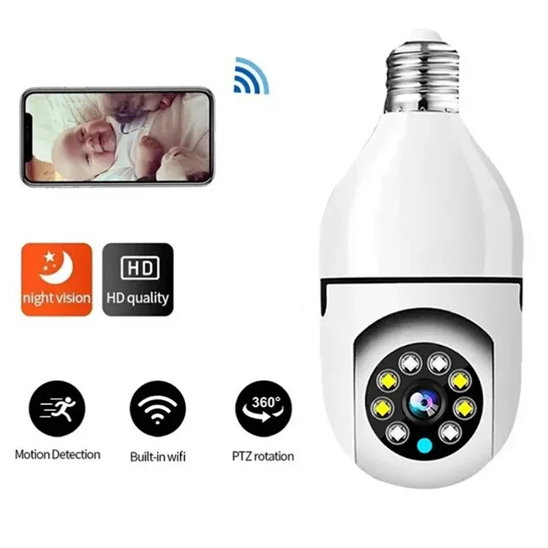E27 Bulb Surveillance 5G Camera Full Hd Color Night Vision Automatic Human Tracking Zoom Monitor Di Sicurezza Per Interni Telecamera Wifi